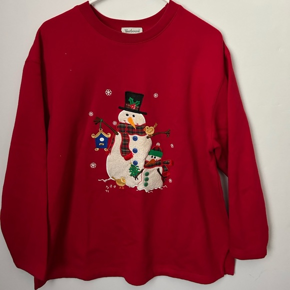 Westbound Tops - Westbound VTG Red Snowman Christmas XMAS Sweatshirt Size Large